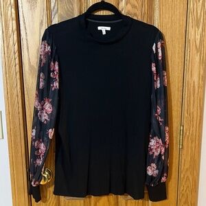 Maurices Black Top with Pink Floral Sleeves